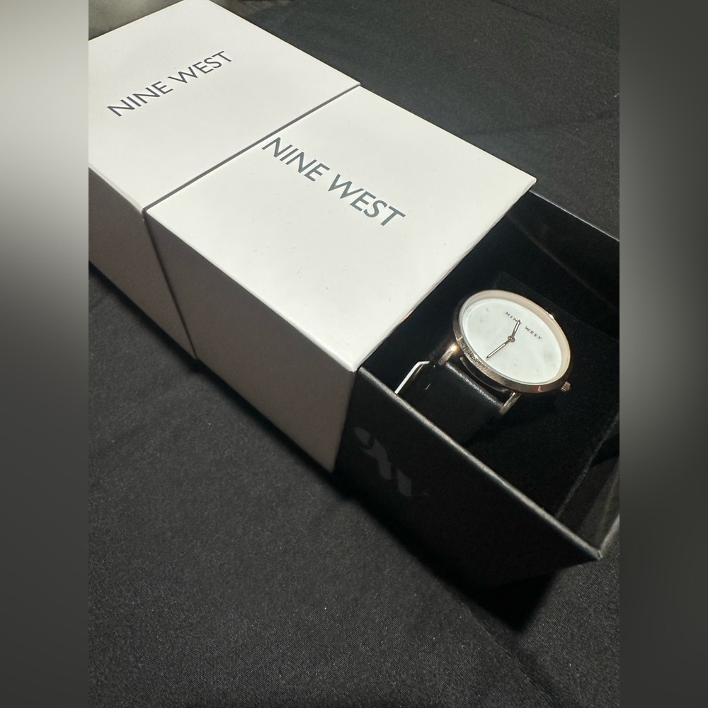 Nine West Black leather strap and White face Watch NWT